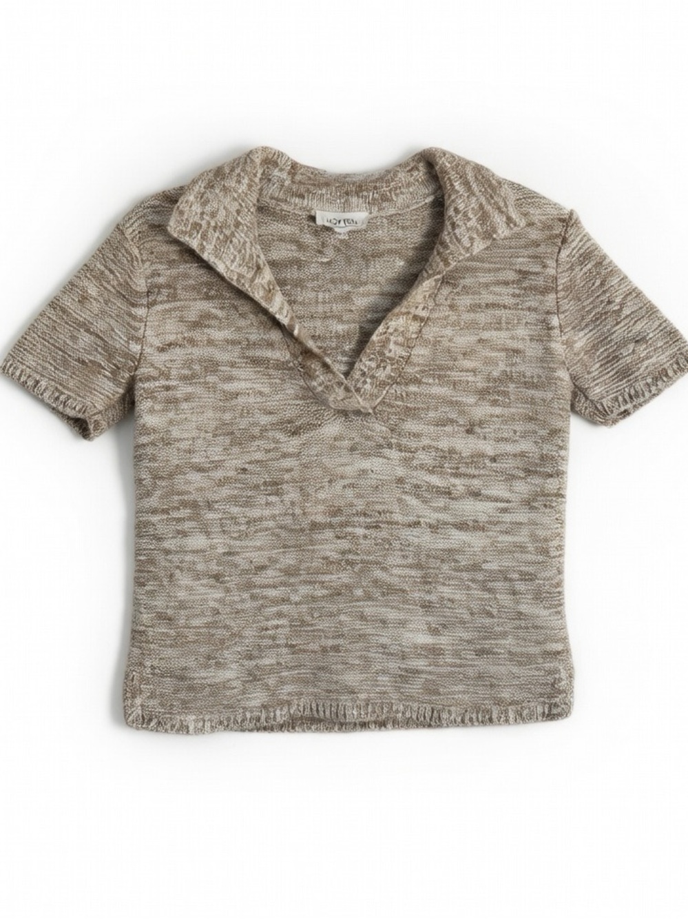 HAVEN Well Within Cream Marled Linen Cotton Blend V-Neck Johnny Collar Sweater